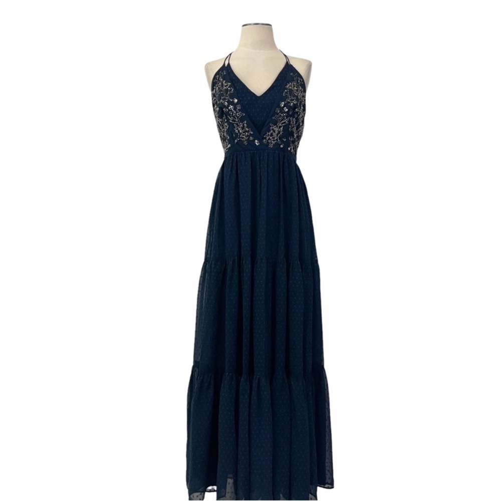 Ranna Gill Anthropologie Lucinda Beaded Bodice Tiered Swiss Dot Maxi Dress Sz 6 - Picture 6 of 12
